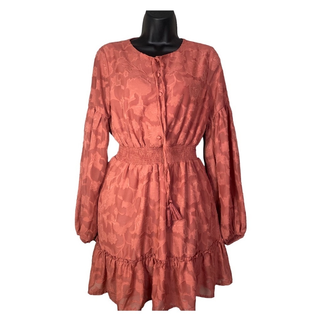 Lulus Pink Ruffle Dress Tassels Long Sleeves Flare Mini Cute Sexy Dress cottage